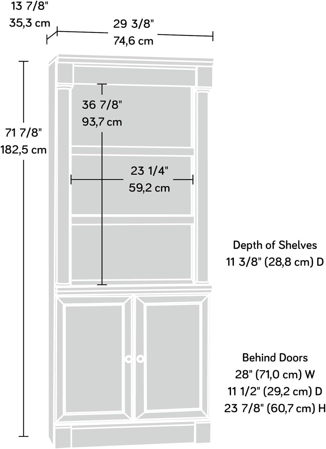Palladia Library with Doors/Book Shelf, L: 29.37" X W: 13.90" X H: 71.85", Wind Oak-2