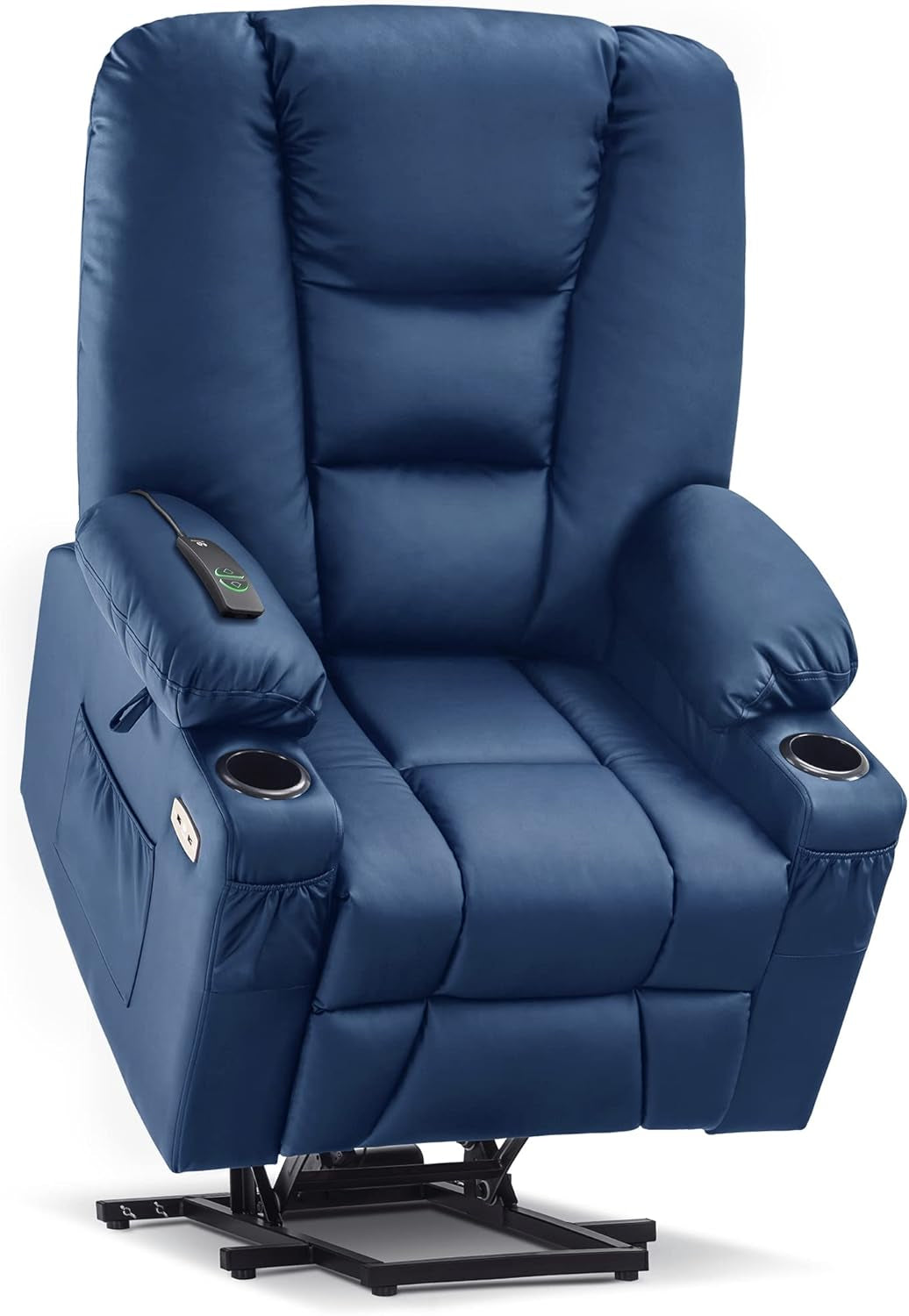 Large Power Lift Recliner Chair Sofa with Massage and Heat for Big and Tall Elderly People, 3 Positions, Cup Holders, and USB Ports, Faux Leather 7539 (Large, Navy Blue)-0