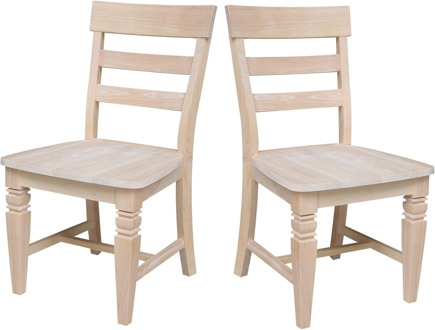 Set of Two Java Dining Chairs Seats 225Lbs Wt Capacity, Solid Real Wood, Sturdy Parawood, 19.7"W X 22"D X 36.6"H, DIY, Paint/Stain Ready, Unfinished-0