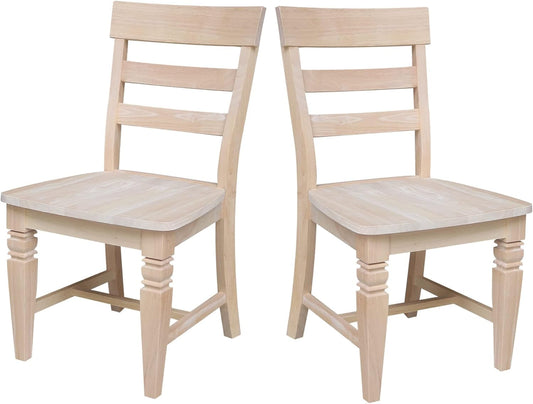 Set of Two Java Dining Chairs Seats 225Lbs Wt Capacity, Solid Real Wood, Sturdy Parawood, 19.7"W X 22"D X 36.6"H, DIY, Paint/Stain Ready, Unfinished-0