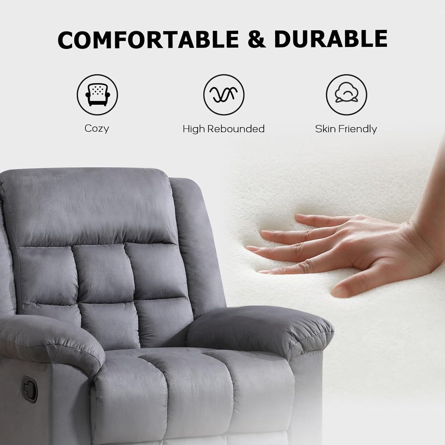 Manual Reclining Couch Sofa Set for Living Room, Include 1 Recliner Chair, 1 Loveseat Recliner Sofa and 1 3-Seat Reclining Sofa for Office, Grey (Recliner+Loveseat+Sofa)-4