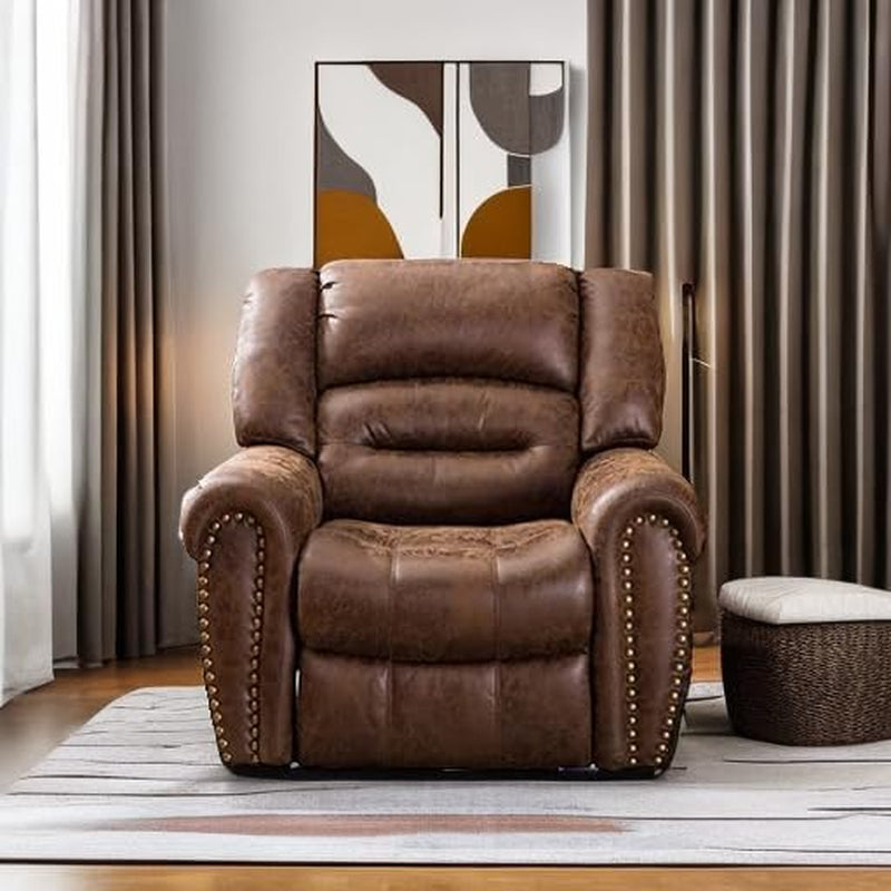 Electric Power Recliner Set of 2, Breathable Bonded Leather Reclining Chair Classic Home Theater Recliners Seating W/USB Port, Electric Recliner Chairs for Living Room (Nut Brown)-4