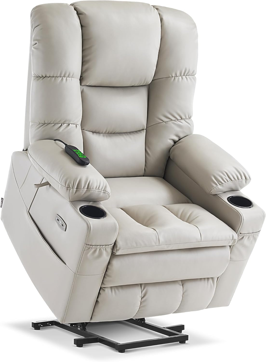 Dual Motor Power Lift Recliner Chair with Massage and Dual Heating, Adjustable Headrest for Big and Tall Elderly People, Faux Leather 7634 (Light Grey, Large-Regular)-0