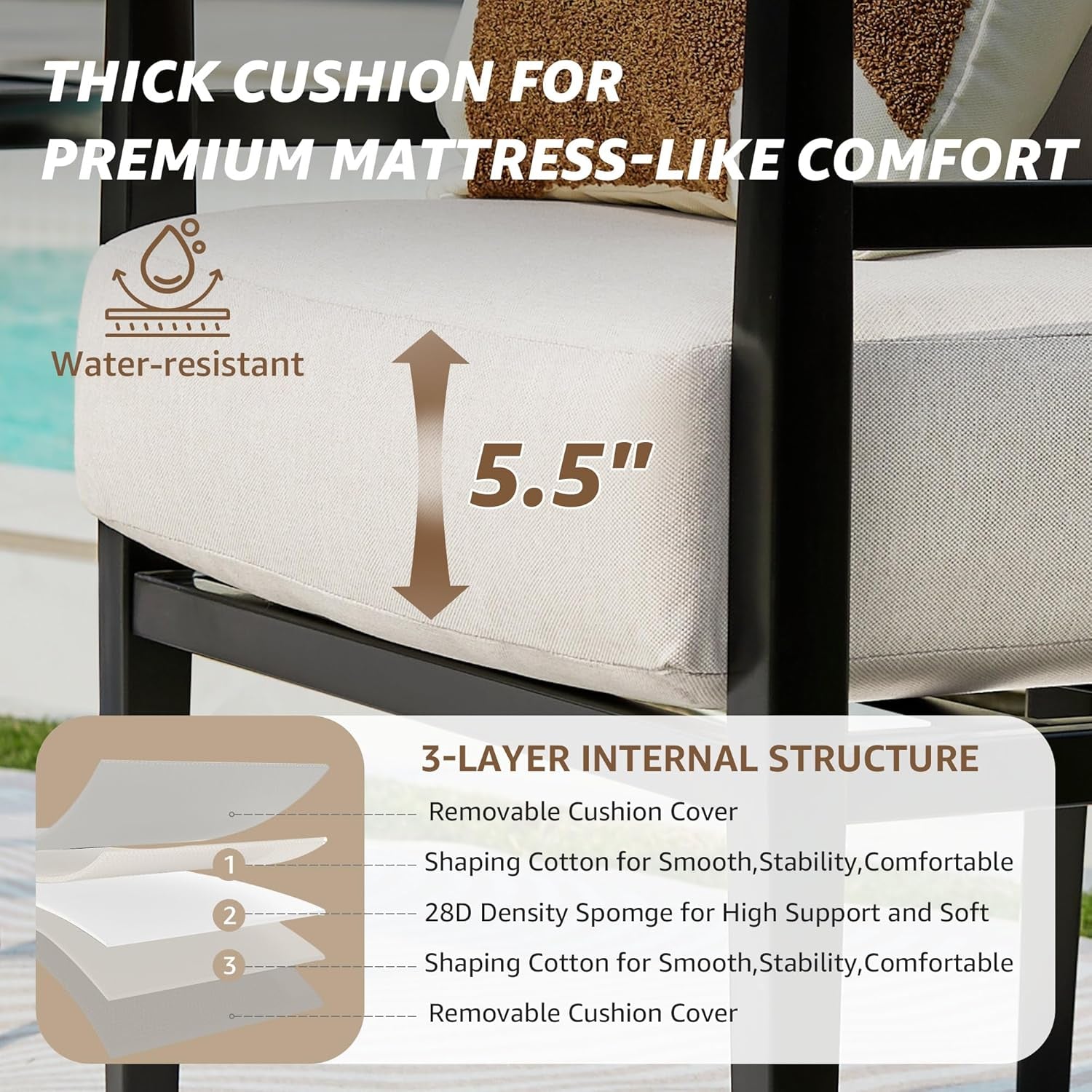 Outdoor Patio Chair Set 3 Pieces Furniture Conversation Sets with Porch Chairs Metal Table for Balcony Yard Garden Lawn Poolside-1