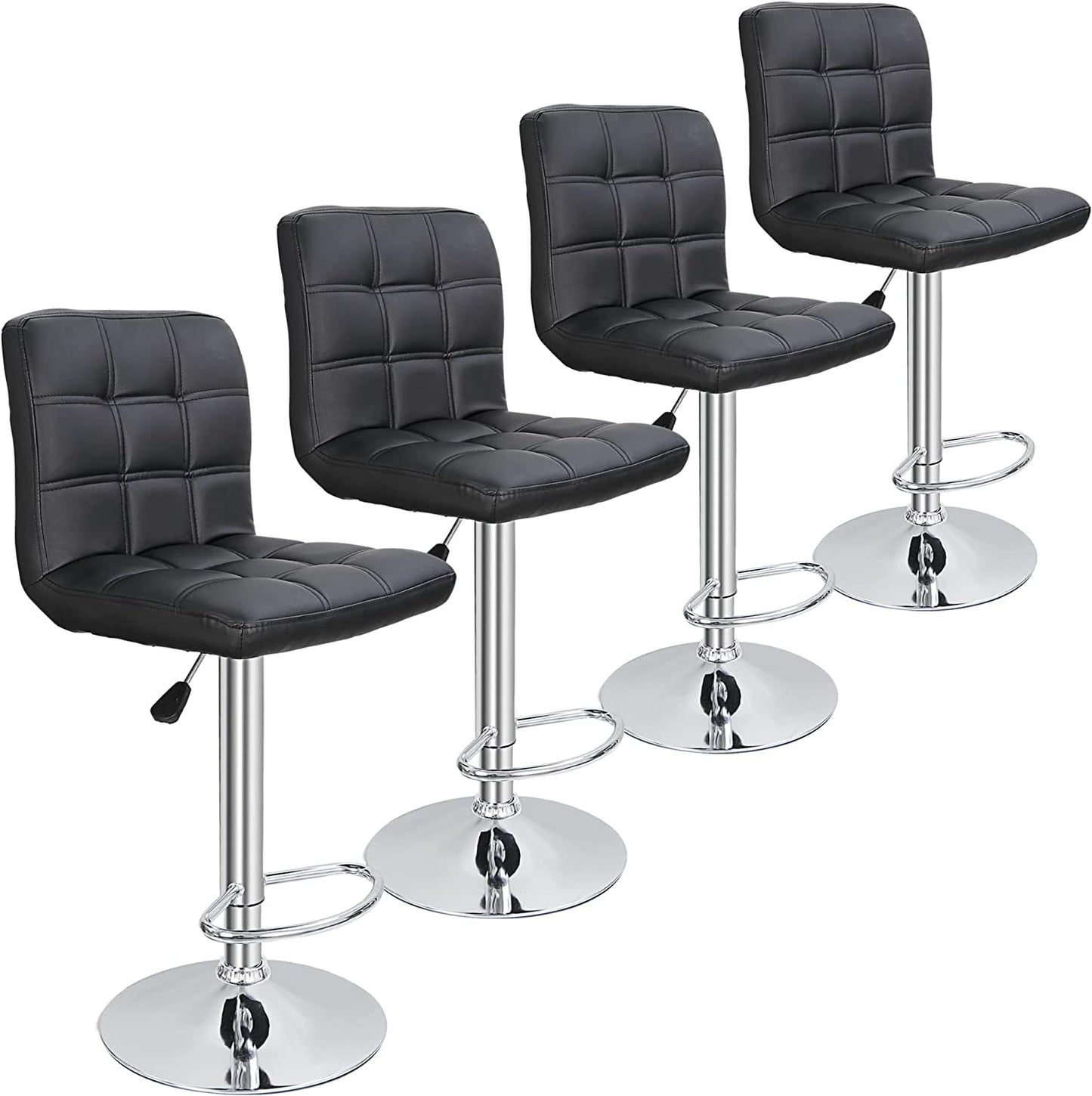 Set of 4 Adjustable Swivel Barstools, Modern PU Leather Kitchen Counter Bar Stools, Square Back Bar Stool-0
