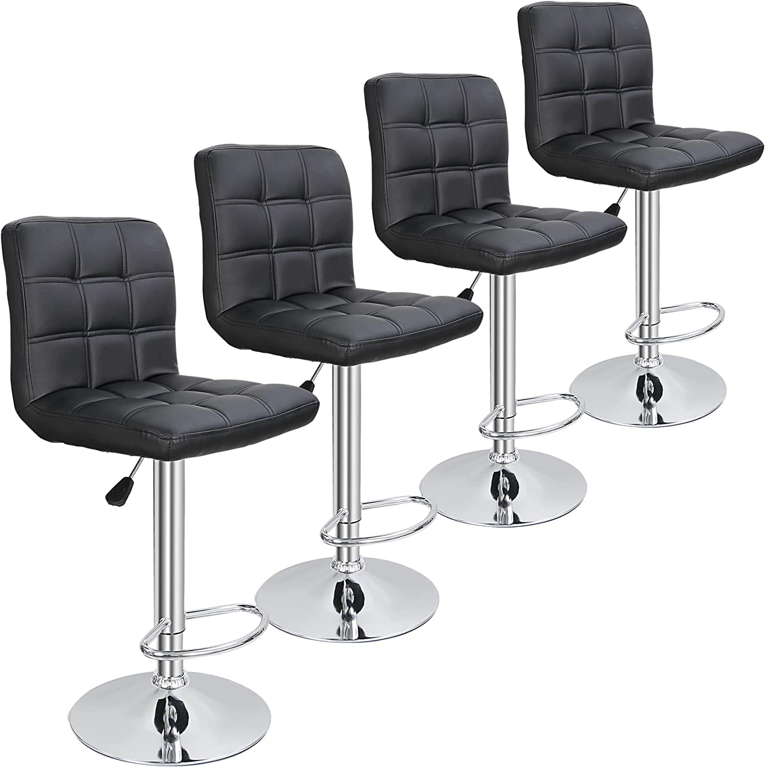 Set of 4 Adjustable Swivel Barstools, Modern PU Leather Kitchen Counter Bar Stools, Square Back Bar Stool-0