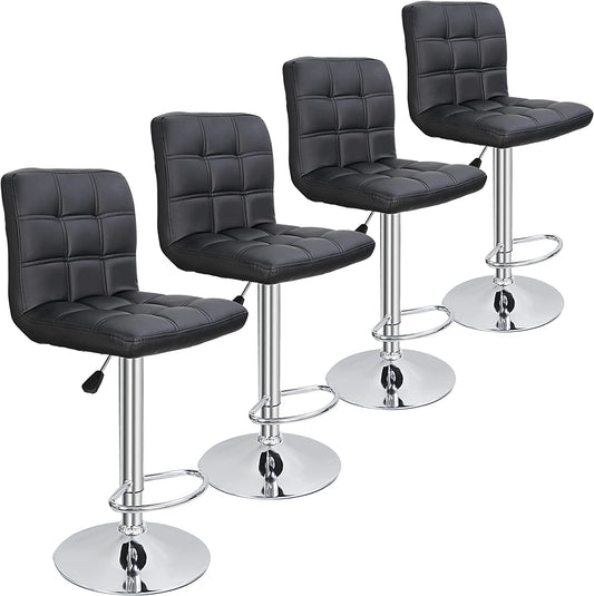 Set of 4 Adjustable Swivel Barstools, Modern PU Leather Kitchen Counter Bar Stools, Square Back Bar Stool-0