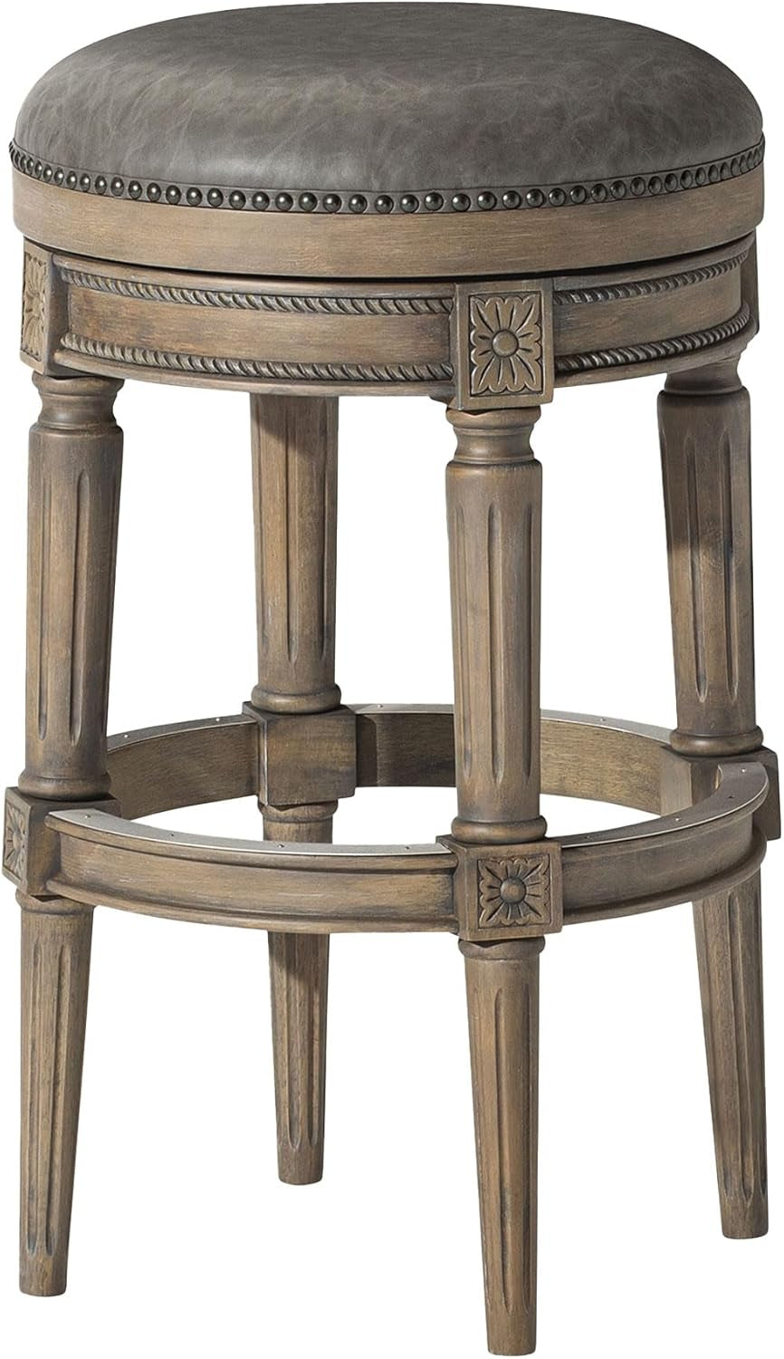 Pullman 31 Inch Tall Bar Height Upholstered Backless Barstool in Reclaimed Oak Finish with Ronan Stone Vegan Leather Cushion Seat-0