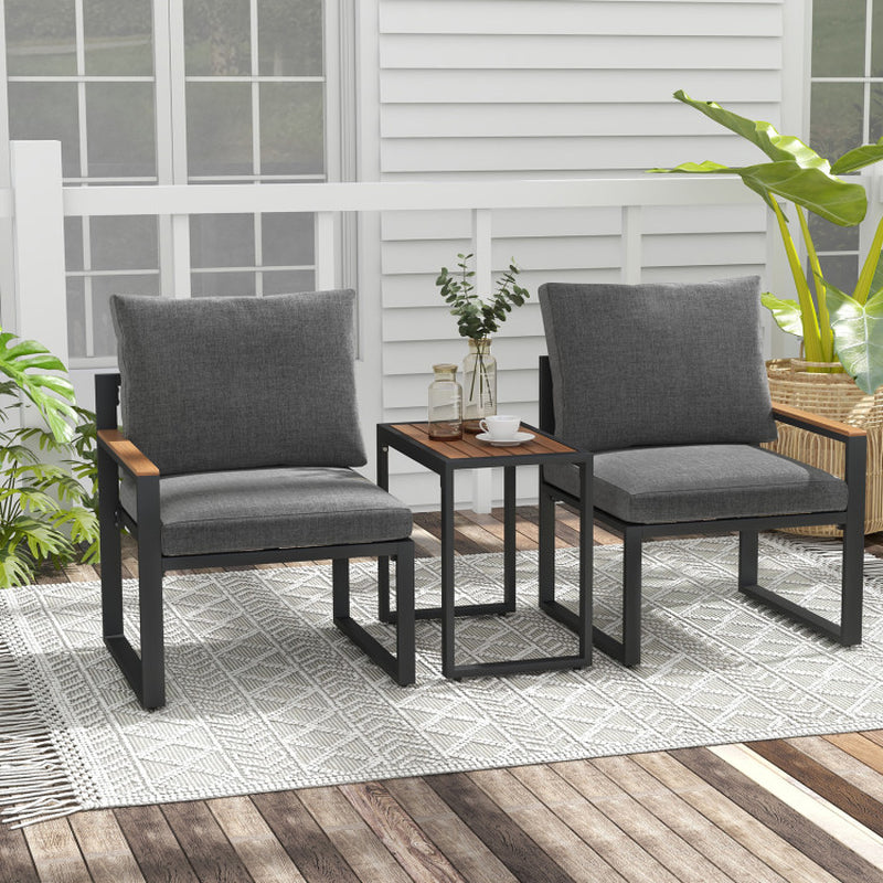 3 Pieces Aluminum Frame Weatherproof Outdoor Conversation Set with Soft Cushions-0