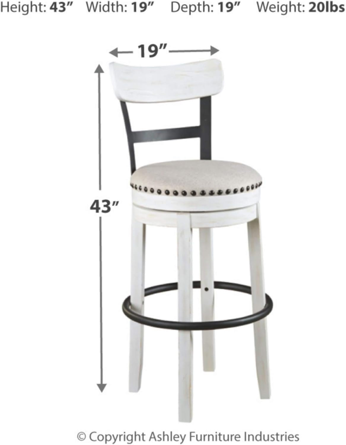 Valebeck 30" Modern Swivel Pub Height Barstool, Whitewash-2