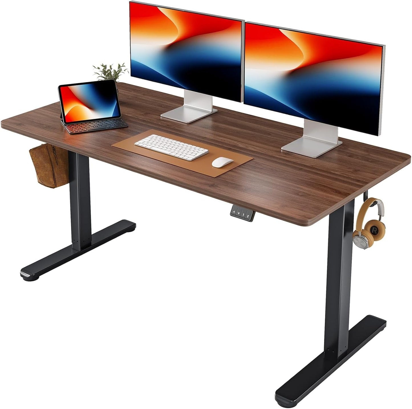 Electric Standing Desk, Height Adjustable Stand up Desk, 55 X 24 Inches Sit Stand Home Office Desk, Computer Desk, Black Walnut-0