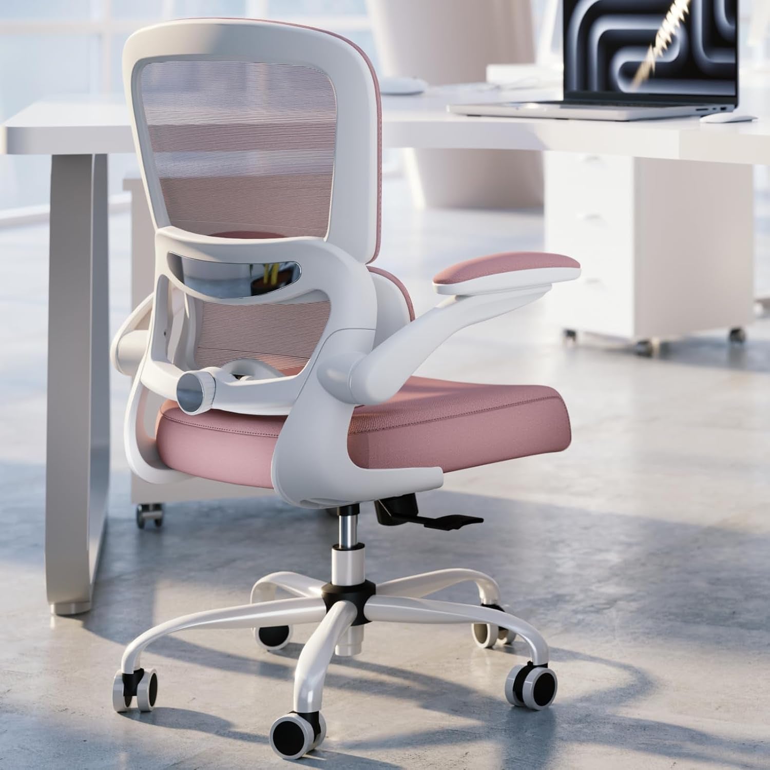 Office Chair - Ergonomic Desk Chair with Adjustable Lumbar Support, Mesh Computer Chair, Executive Chair for Home Office Comfortable Lumbar Support (Pink)-0
