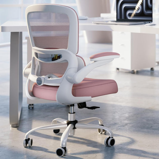 Office Chair - Ergonomic Desk Chair with Adjustable Lumbar Support, Mesh Computer Chair, Executive Chair for Home Office Comfortable Lumbar Support (Pink)-0