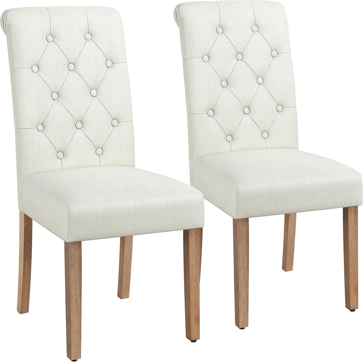 Beige Tufted Upholstered Dining Chairs Set of 2-0