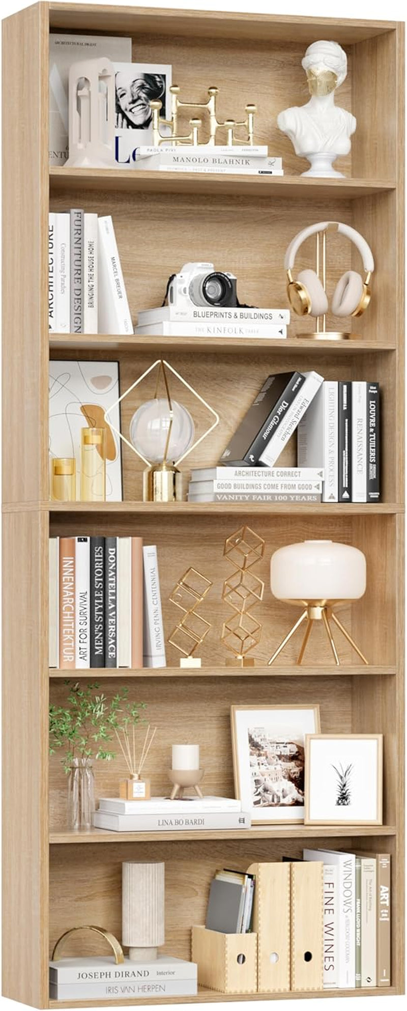 6-Tier Open Bookcase and Bookshelf, Freestanding Display Storage Shelves Tall Bookshelf Bookcase for Bedroom, Living Room and Office, Light Oak-0