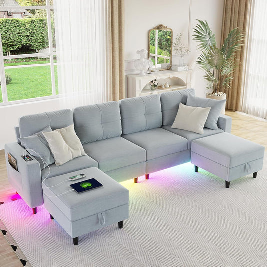 Modern LED Sectional Sofa U-Shaped Couch with Storage-1