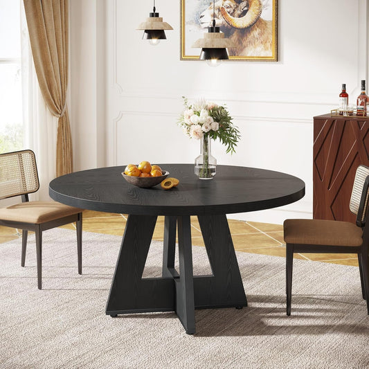 Farmhouse Dining Table, 47 Inch round Dinner Table for 4, Rustic round Dining Room Table for Home Dining Room Living Room (Black)-0