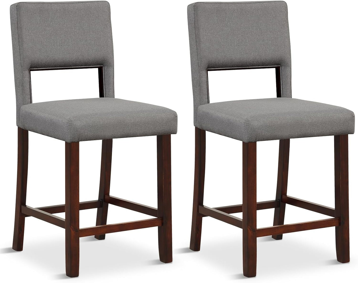 24.5" Counter Height Bar Stools Set of 2, Linen Barstools with Back, Rubber Wood Legs, Max Load 400 Lbs, Modern Upholstered Bar Dining Chairs for Kitchen Island Pub, Grey-0
