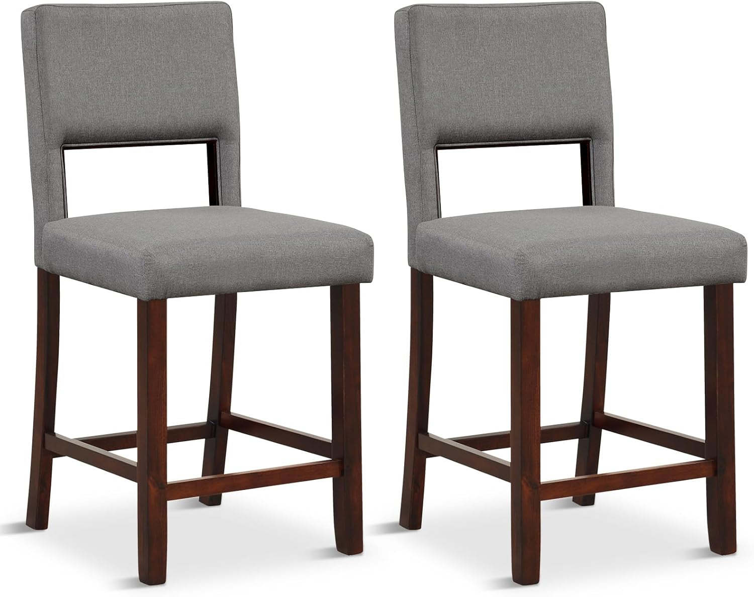 24.5" Counter Height Bar Stools Set of 2, Linen Barstools with Back, Rubber Wood Legs, Max Load 400 Lbs, Modern Upholstered Bar Dining Chairs for Kitchen Island Pub, Grey-0