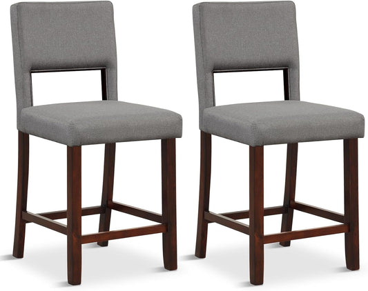 24.5" Counter Height Bar Stools Set of 2, Linen Barstools with Back, Rubber Wood Legs, Max Load 400 Lbs, Modern Upholstered Bar Dining Chairs for Kitchen Island Pub, Grey-0