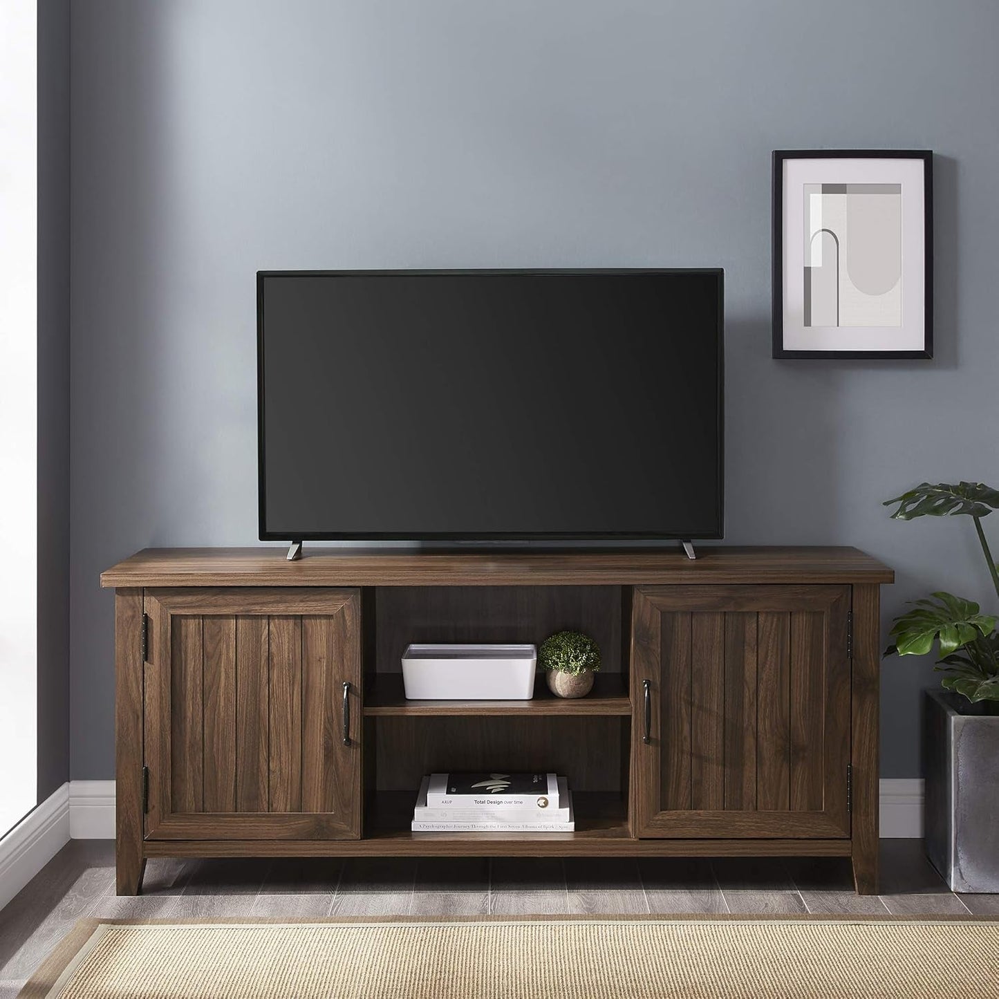 Buren Classic Grooved Door TV Stand for Tvs up to 65 Inches, 58 Inch, Walnut-2