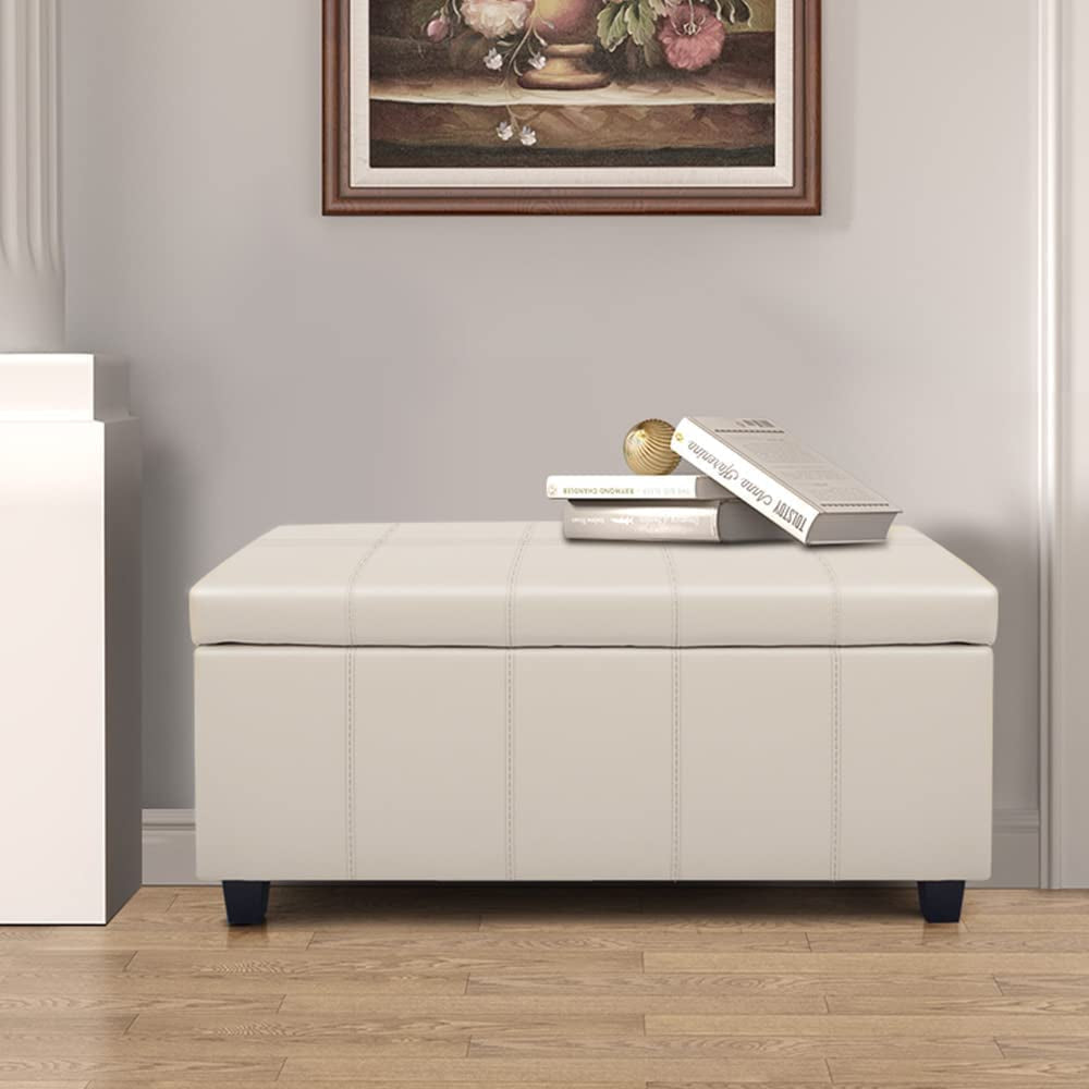 Cream Ottoman Bench with Lift-Top Storage-0