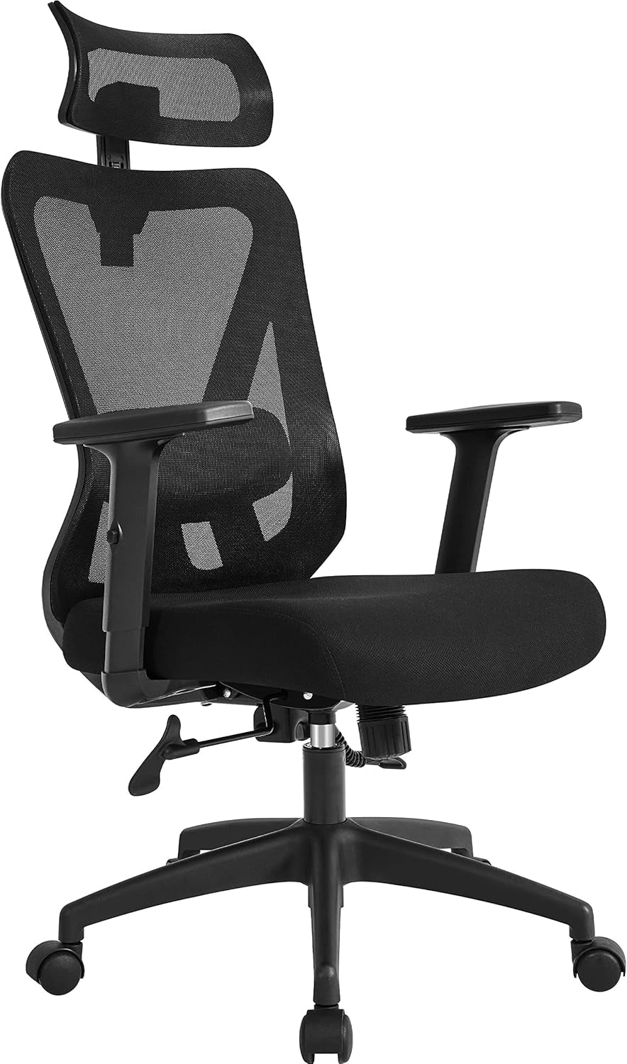 Ergonomic Office Chair Desk Chair High Back Mesh Computer Chair Study Chair with Lumbar Support Adjustable Armrest, Backrest and Headrest for Home Office Working Black-0