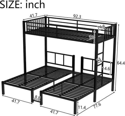 Twin over Twin over Twin Bunk Bed for 3 Kids, Heavy Duty Triple Bunk Bed with Guardrails and Ladder, Twin over Twin over Twin Triple Bunk for Kids, Teens, Black-1