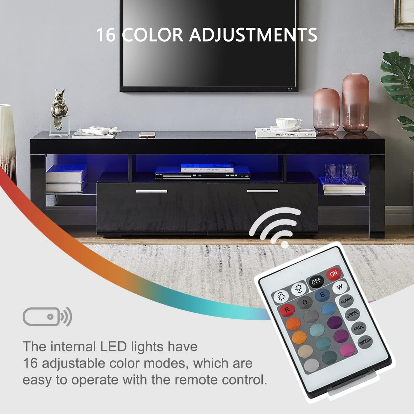 Black 75" LED TV Stand with Storage-3