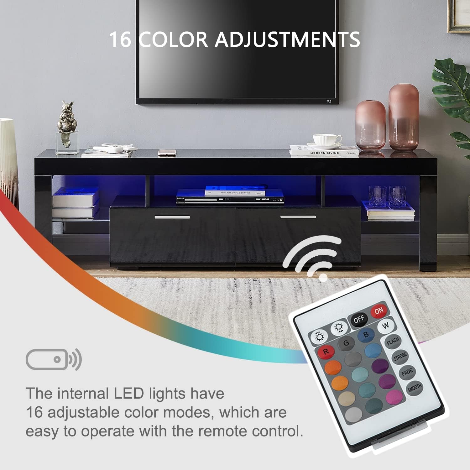 Black 75" LED TV Stand with Storage-3