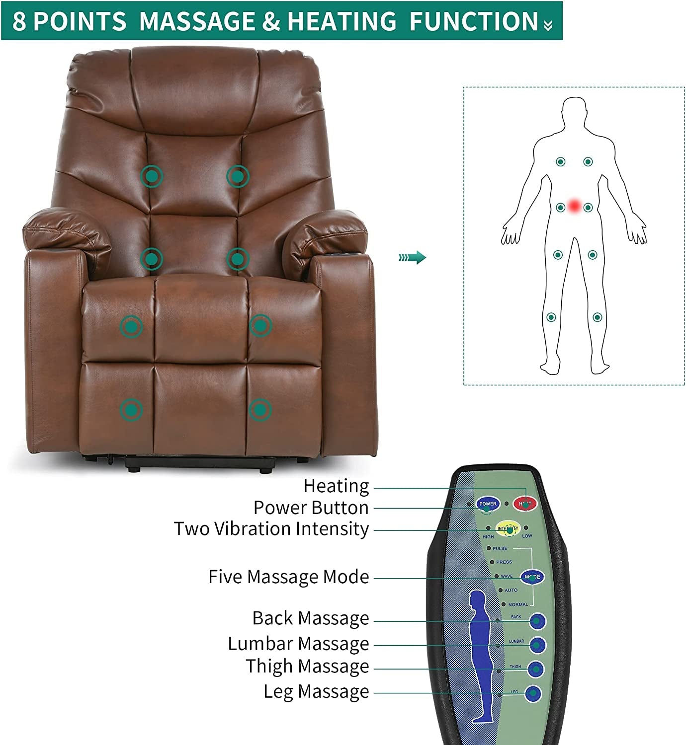 Electric Power Lift Recliner Chair with Massage and Heat-3