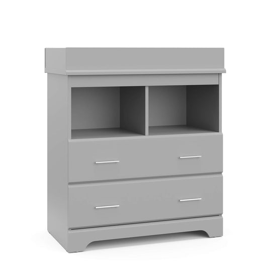 Brookside 2 Drawer Changing Table Dresser (Pebble Gray) – GREENGUARD Gold Certified, Easy-To-Match Chest of Drawers and Cubbies for Nursery and Kids Bedroom, Includes Changing Table Topper-0