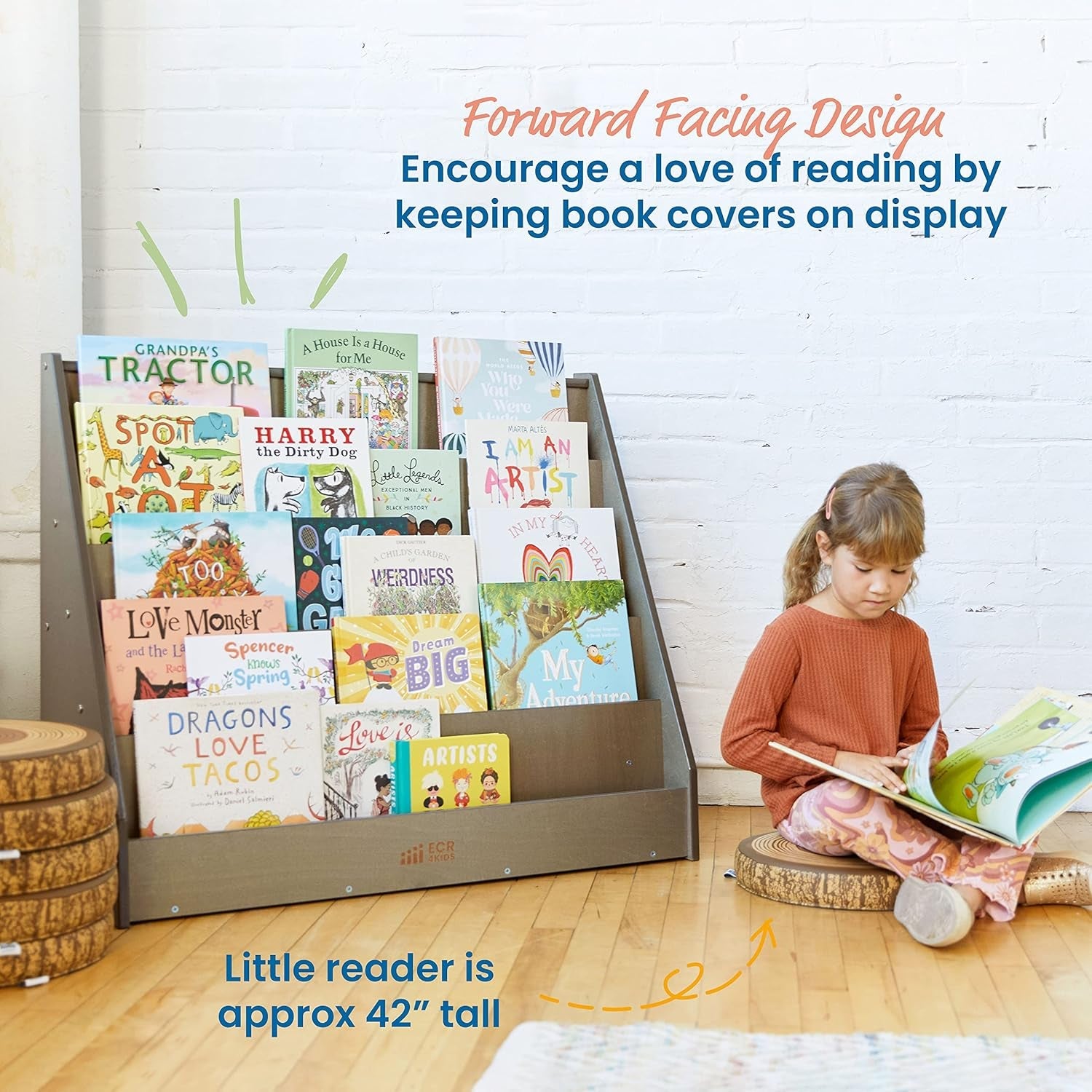 Single-Sided Book Display, Classroom Bookshelf, Grey Wash-2
