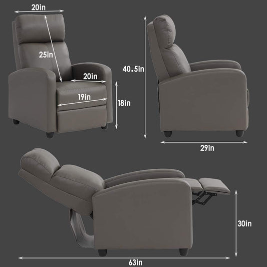 Recliner Chair Single Sofa Winback Chair Home Theater Seating Modern Reclining Chair Easy Lounge with Padded Seat PU Leather Padded Seat Backrest for Living Room Reading Chair Recliner Sofa-1