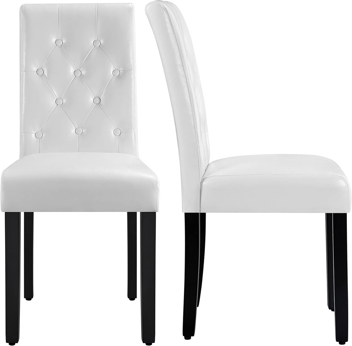 Dining Chairs Kitchen Chair Living Room Chair Restaurant Chair Tufted Leather Chair with Padded Seat and Wood Legs, Set of 2, White-0
