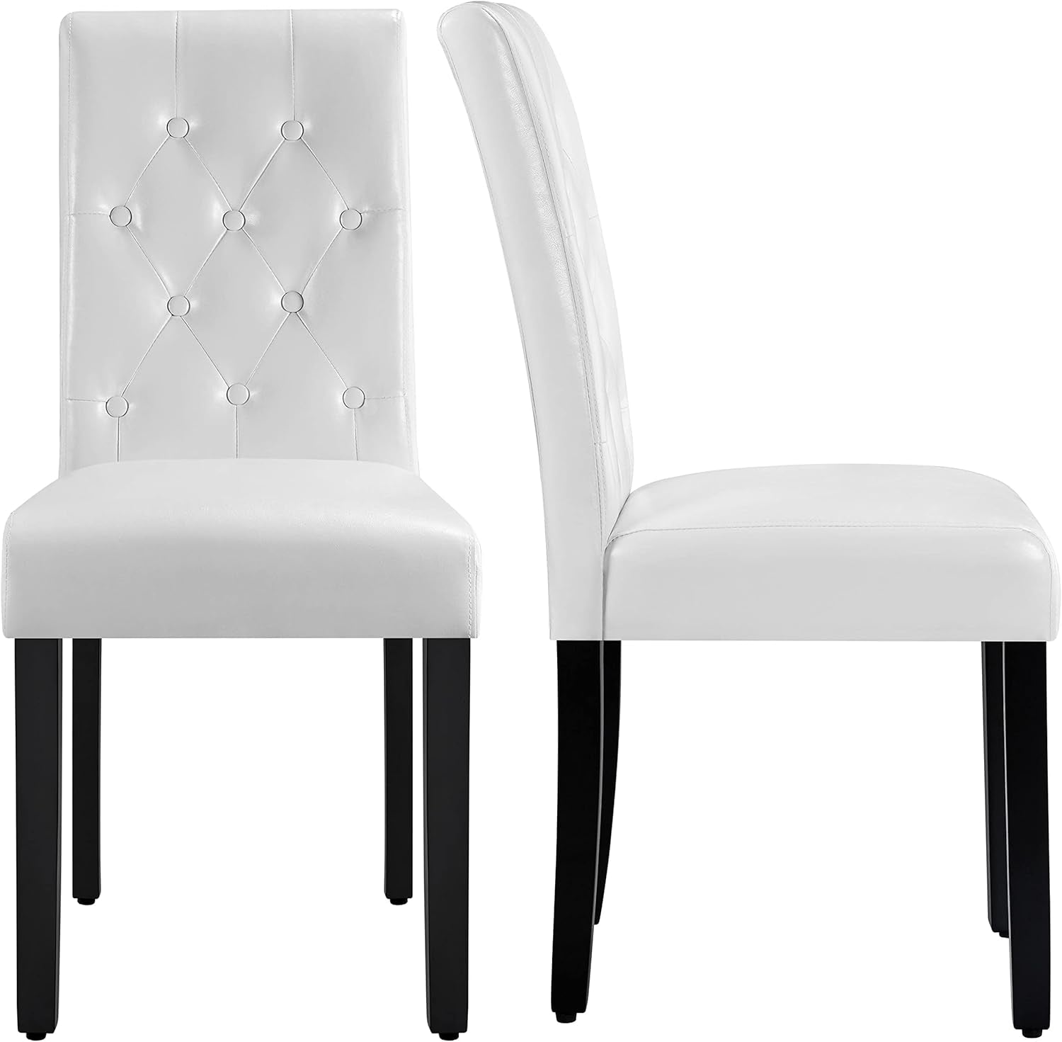Dining Chairs Kitchen Chair Living Room Chair Restaurant Chair Tufted Leather Chair with Padded Seat and Wood Legs, Set of 2, White-0