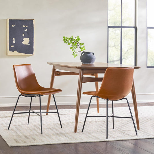 Mid-Century Upholstered Dining Chair with Metal X Base, Set of 2, Whiskey Brown-1