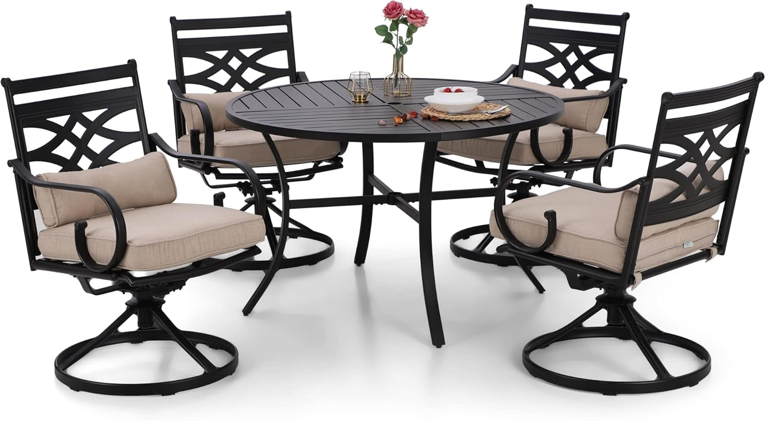 Sophia and William Swivel Patio Dining Set for 4, Outdoor Table and Chairs, Removable Seat Cushions, Black 42" round Patio Dining Table-0