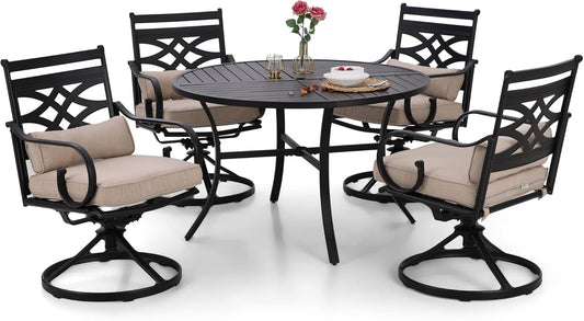 Sophia and William Swivel Patio Dining Set for 4, Outdoor Table and Chairs, Removable Seat Cushions, Black 42" round Patio Dining Table-0