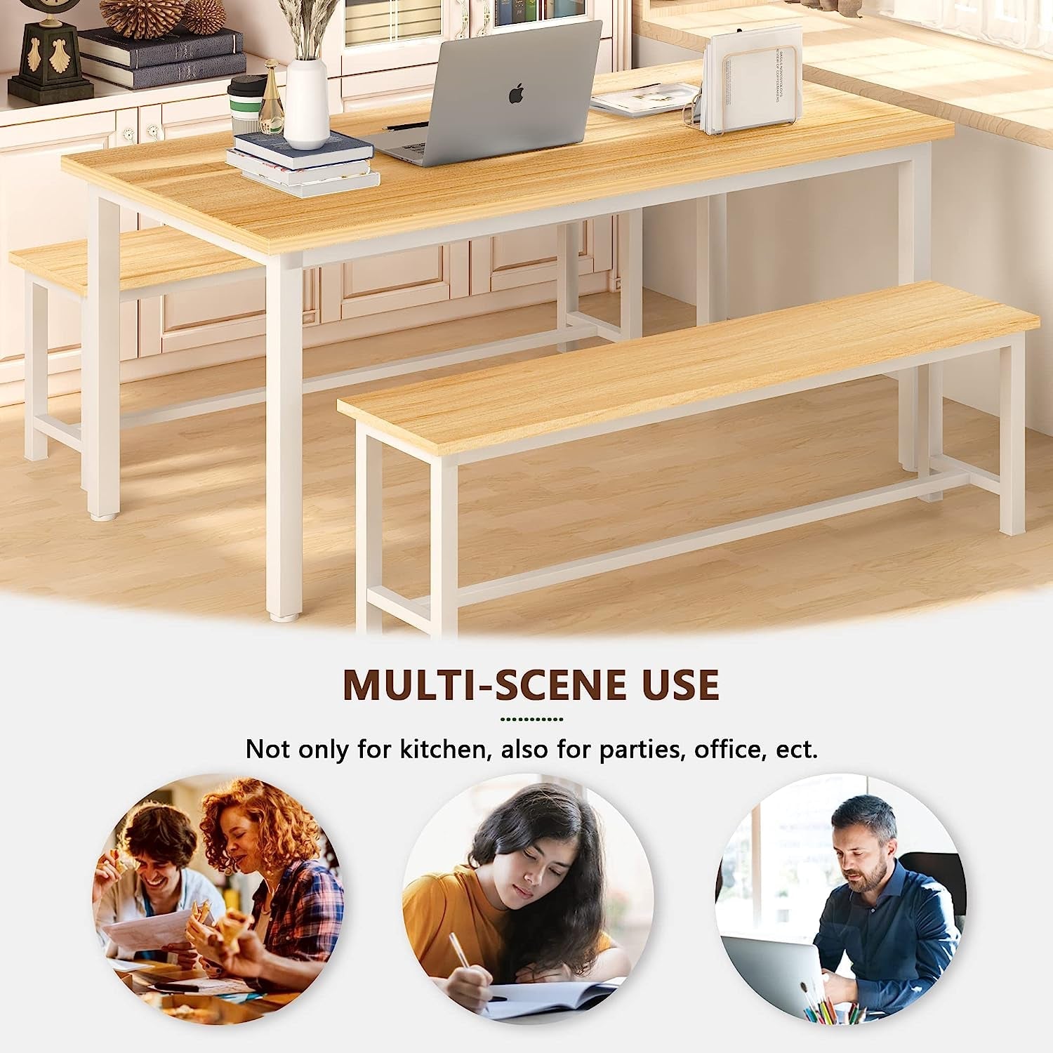 Faux Marble Counter Height Dining Table Set, Gold White-2