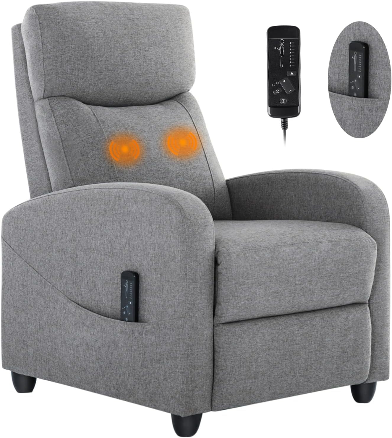 Single Fabric Recliner Massage Chairs/Sofa, Padded Seat Adjustable Backrest Winback Modern Bedroom/Theater Chair for Adults (Grey) Living Room-0