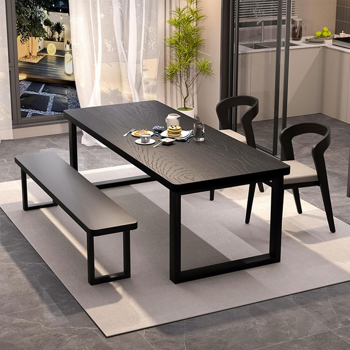 Solid Wood Dining Table for 4-6 People, a 47 Inch Long Farmhouse Kitchen Dining Table, Rectangular Dining Tables in the Dining Room, Kitchen, and Living Room, Black-0