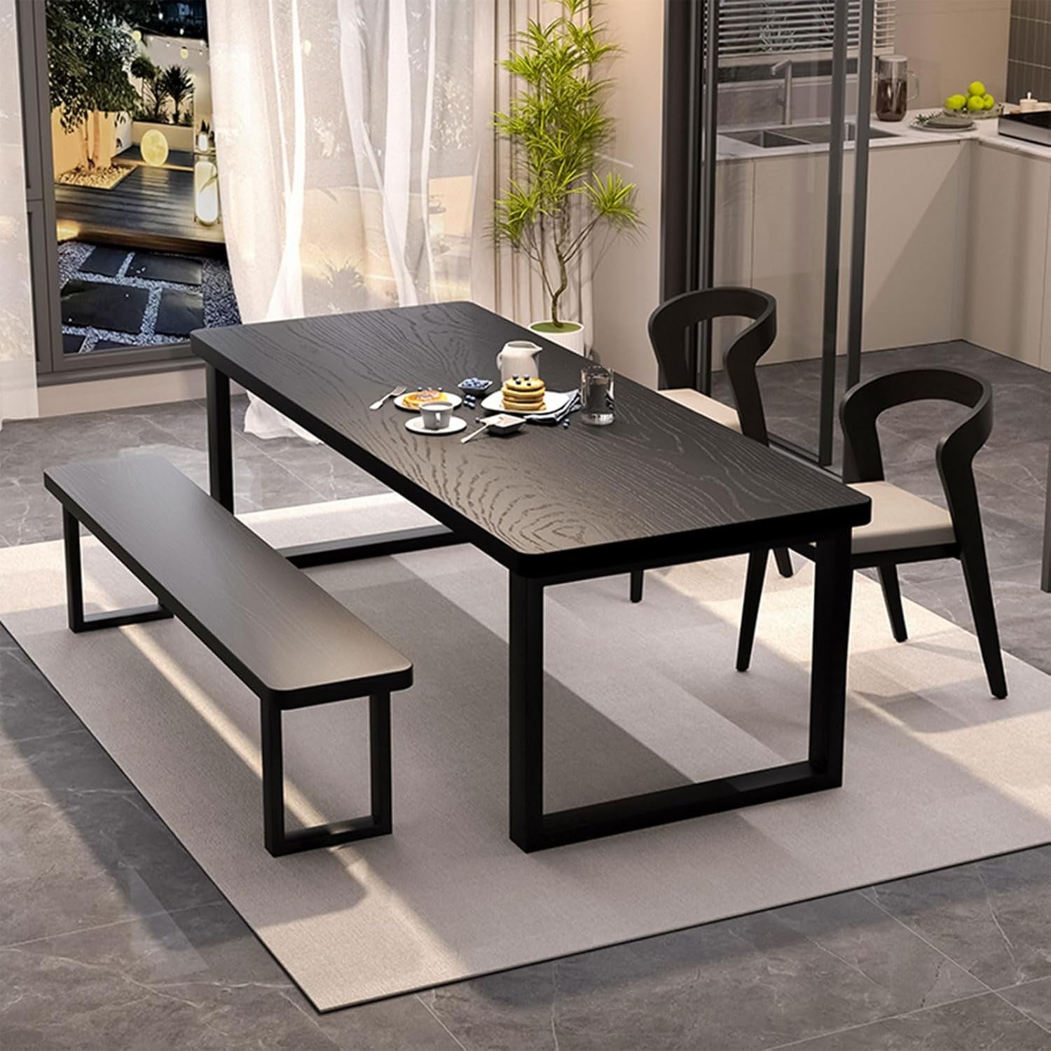 Solid Wood Dining Table for 4-6 People, a 47 Inch Long Farmhouse Kitchen Dining Table, Rectangular Dining Tables in the Dining Room, Kitchen, and Living Room, Black-0