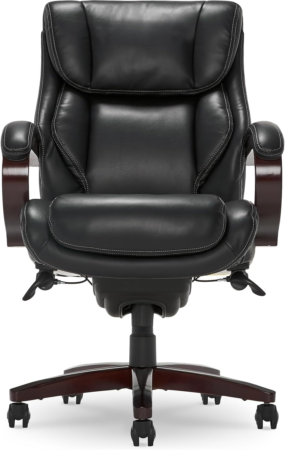 Bellamy Executive Office Chair with Memory Foam Cushions, Solid Wood Arms and Base, Waterfall Seat Edge, Bonded Leather, Black-4