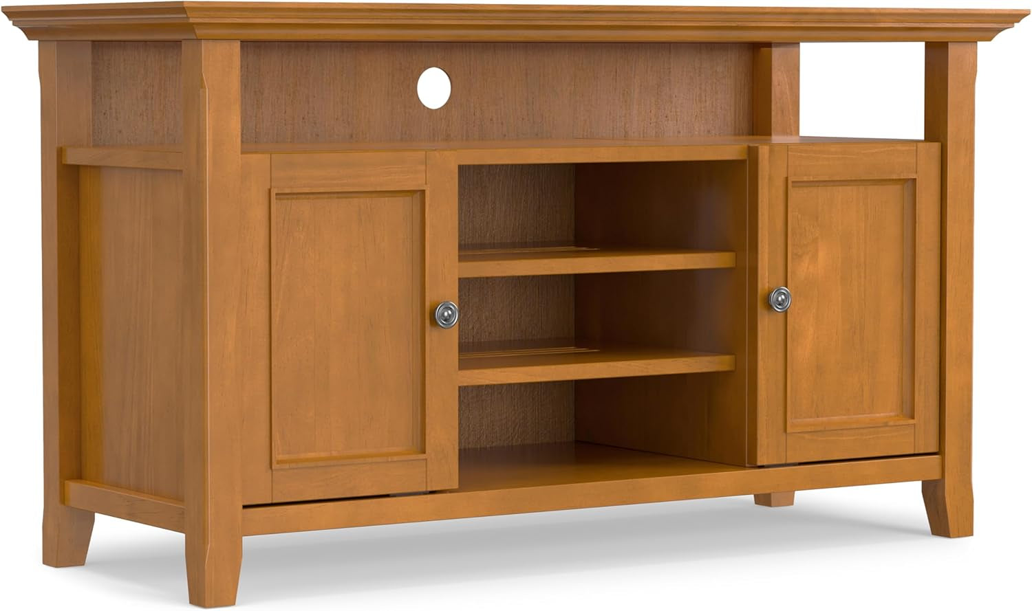 Amherst SOLID WOOD Universal TV Media Stand, 54 Inch Wide Living Room Entertainment Center, Storage Cabinet and Shelves, for Flat Screen Tvs up to 60 Inches in Light Golden Brown-0