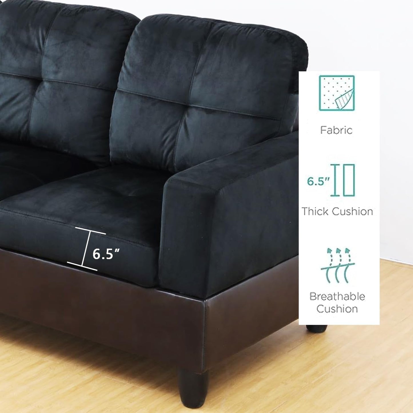 2 Pieces Sectional Sofa Sets, L-Shape Sofa Microfiber Couch Living Room Sofa Set with Chaise Using for Living Room Furniture(A-Midnight Blue, Left Hand Facing)-2