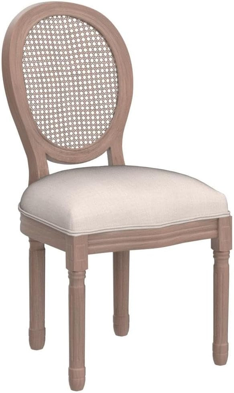French Country Dining Chairs Set of 4, Farmhouse Fabric Chairs with round Back, Rattan Dining Chair, Oval Side Chairs for Dining Room/Living Room/Kitchen/Restaurant-4