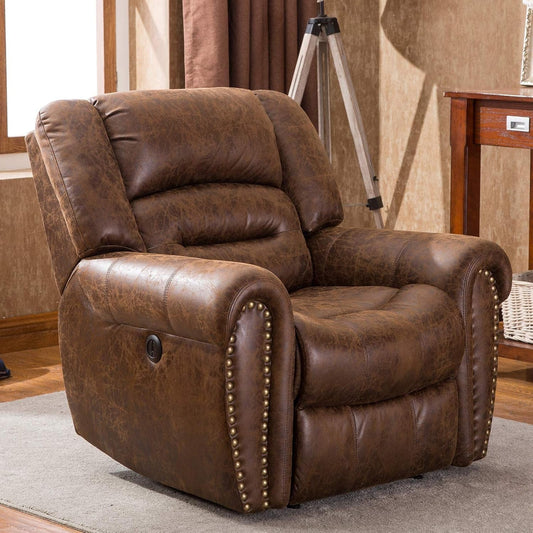Electric Recliner Chair W/Breathable Bonded Leather, Classic Single Sofa Home Theater Recliner Seating W/USB Port (Nut Brown)-0