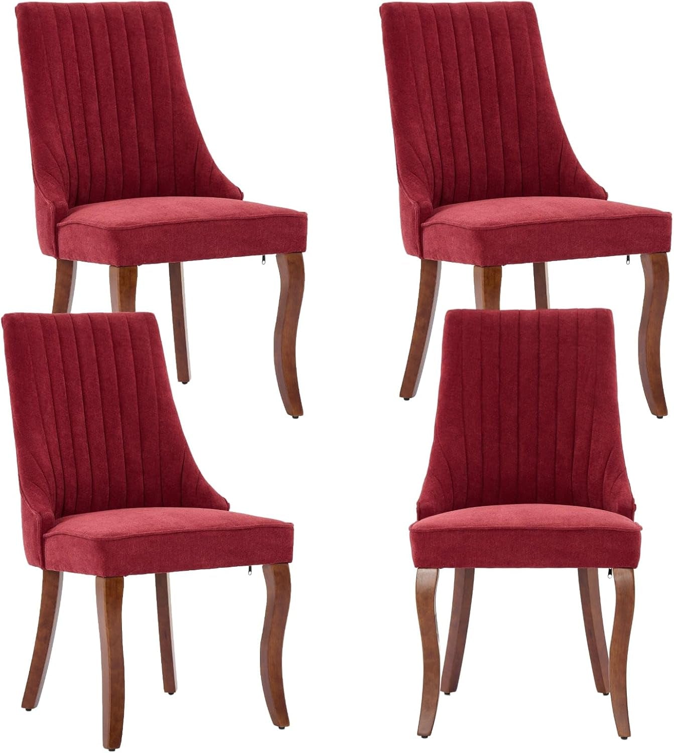 Velvet Dining Chairs Set of 4,Comfy Fabric Upholstered Accent Chairs for Kitchen Living Room,Channel Tufted Dining Room Chairs with Curved Solid Wood Legs(Wine Red)-0