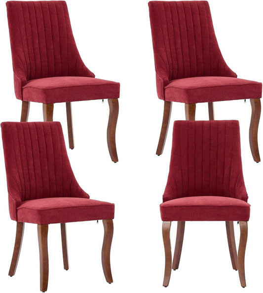 Velvet Dining Chairs Set of 4,Comfy Fabric Upholstered Accent Chairs for Kitchen Living Room,Channel Tufted Dining Room Chairs with Curved Solid Wood Legs(Wine Red)-0